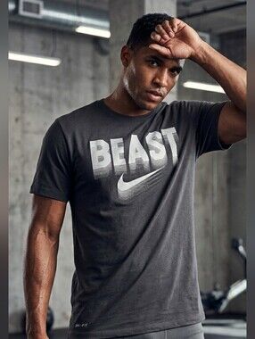 Nike Dri-Fit "BEAST" Gray Graphic Tee Size XL